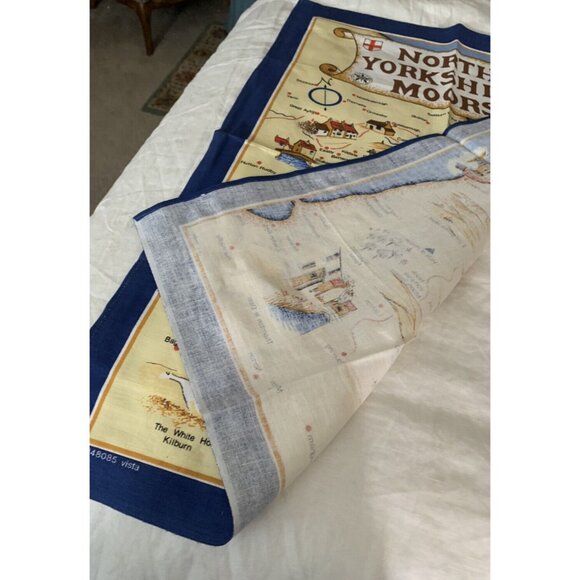 Vintage Clive Mayor Yorkshire Made in Britain Tea Towel Blue Souvenir Map Cotton - Picture 4 of 8